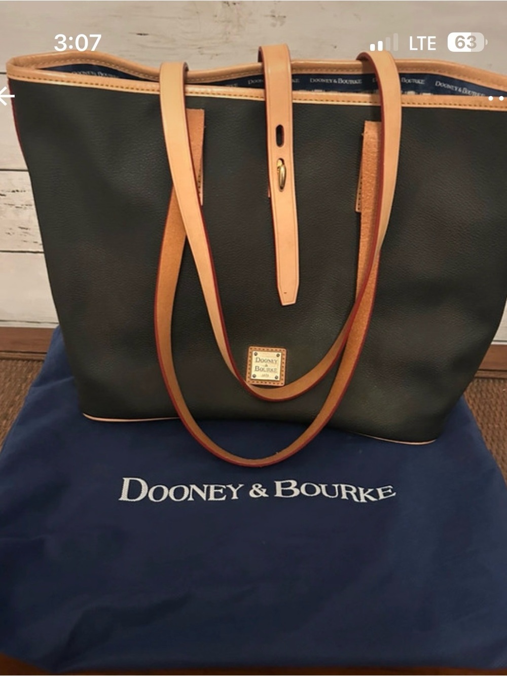 Dooney & Bourke Black Leather Tote Bag Dust Bag NWT